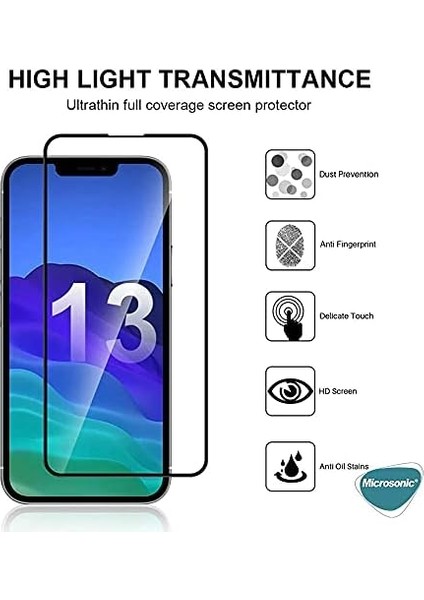 Apple iPhone 13 Pro Tam Kaplayan Temperli Cam Ekran Koruyucu Siyah