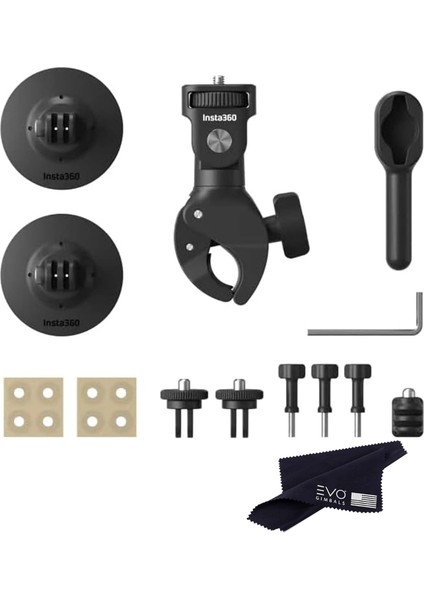 Motosiklet Paketi Yeni Sürüm - Komple Montaj Kiti X4/x3/x2/x 360 Kameralar | Ace/ace Pro/go 3/ Go2/one R/rs, Djı Osmo Action 4/3/2 ve Gopro 12/11/10/9/max ile Uyumlu, Siyah
