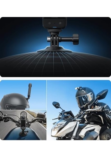 Motosiklet Paketi Yeni Sürüm - Komple Montaj Kiti X4/x3/x2/x 360 Kameralar | Ace/ace Pro/go 3/ Go2/one R/rs, Djı Osmo Action 4/3/2 ve Gopro 12/11/10/9/max ile Uyumlu, Siyah