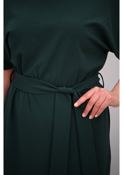 Kadın Büyük Beden Kısa Kollu Kuşaklı Elbise 5297-25