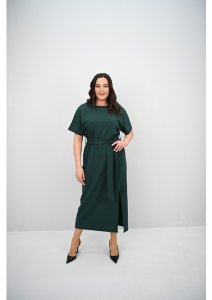 Kadın Büyük Beden Kısa Kollu Kuşaklı Elbise 5297-25 modelleri