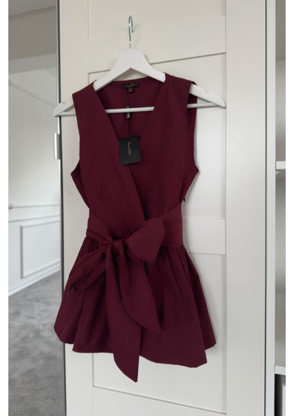 Sıfır Kol Fırfırlı Marka Bluz- Bordo fiyatları