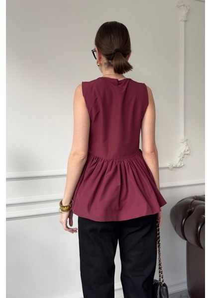 Sıfır Kol Fırfırlı Marka Bluz- Bordo fırsatları