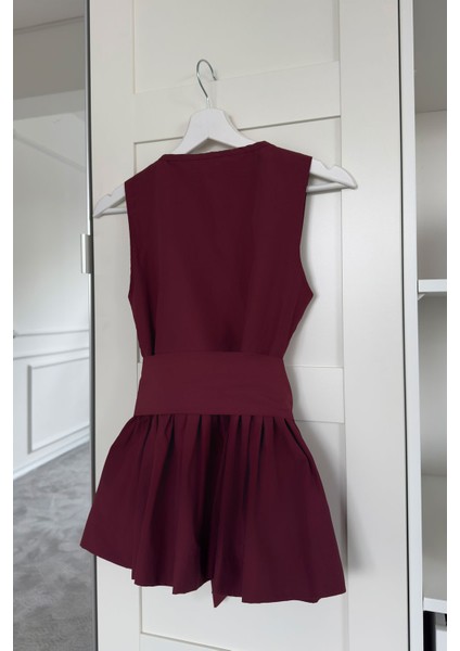 Sıfır Kol Fırfırlı Marka Bluz- Bordo indirimleri