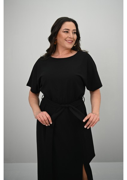 Kadın Büyük Beden Kısa Kollu Kuşaklı Elbise 5297-25 modelleri