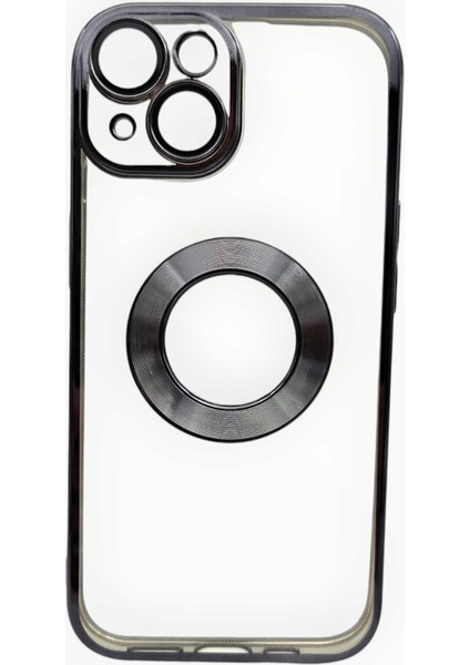 iPhone 15 Şeffaf & Siyah Çerçeveli & Dahili Kamera Koruma Lensli Kılıf