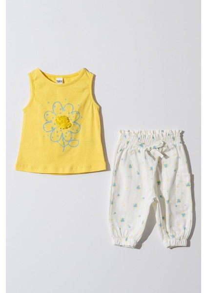 Kız Bebek Çocuk Sarı Papatya Desenli Pantalonlu Takım