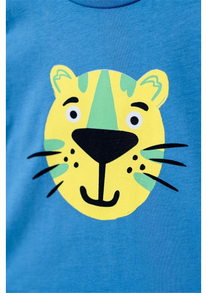 Erkek Çocuk Sax Mavi Basic Tişörtlü Animal Desenli Şortlu Takım modelleri