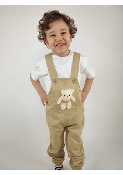 Kısa Kollu Tişört ve Ayıcıklı, Askı Boyu Ayarlanabilen Salopet Tulum 2'li Kız-Erkek Çocuk Takım