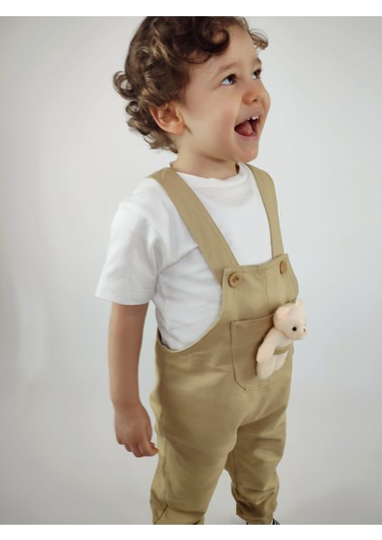 Kısa Kollu Tişört ve Ayıcıklı, Askı Boyu Ayarlanabilen Salopet Tulum 2'li Kız-Erkek Çocuk Takım modelleri