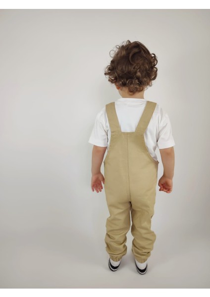 Kısa Kollu Tişört ve Ayıcıklı, Askı Boyu Ayarlanabilen Salopet Tulum 2'li Kız-Erkek Çocuk Takım