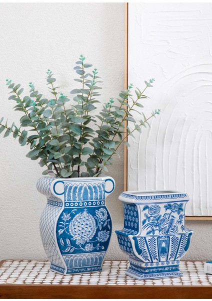 Dekoratif Küp Vazo Mavi 24X13X28 cm modelleri