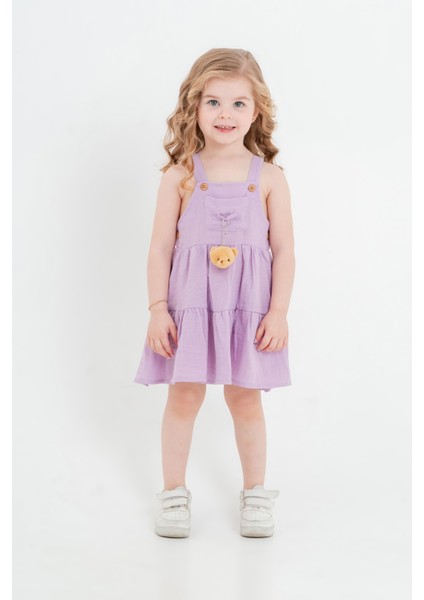 Kız Bebek Çocuk Lila Ayıcık Aksesuarlı Elbise
