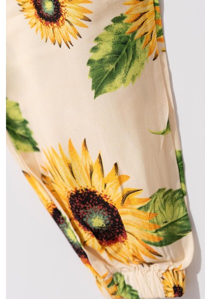 Kız Çocuk Karpuz Kol Ayçiçekli Desenli Lastikli Paca Pantalonlu Takım fiyatları