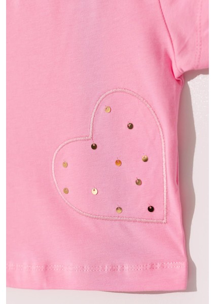 Kız Çocuk Pembe Kalp Desenli Tütü Etekli Takım fiyatları