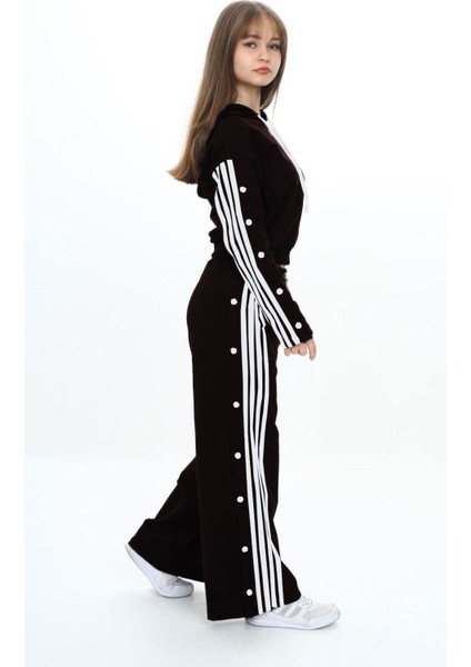 Kız Çocuk Çizgili Kapüşonlu Alt&üst Eşofman Takımı – %100 Pamuk, Oversize, Lastikli BEL-EŞT-030