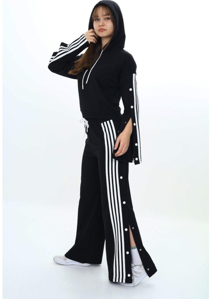 Kız Çocuk Çizgili Kapüşonlu Alt&üst Eşofman Takımı – %100 Pamuk, Oversize, Lastikli BEL-EŞT-030 fiyatları