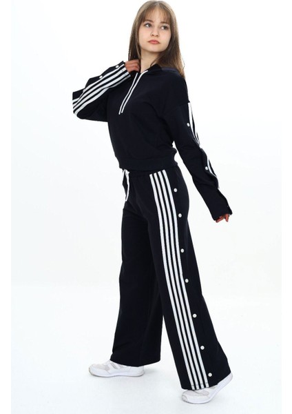 Kız Çocuk Çizgili Kapüşonlu Alt&üst Eşofman Takımı – %100 Pamuk, Oversize, Lastikli BEL-EŞT-030 indirimleri