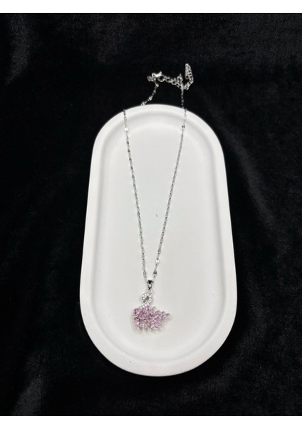 Gümüş Kaplama Pembe Zirkon Taşlı Kuğu Kolye modelleri