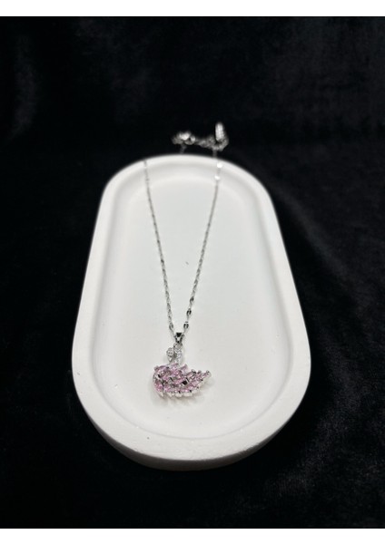 Gümüş Kaplama Pembe Zirkon Taşlı Kuğu Kolye fırsatları