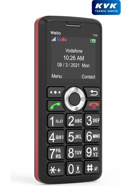Wkey T100 Kamerasız Siyah-Kırmızı Asker/yaşlı Cep Telefonu Siyah