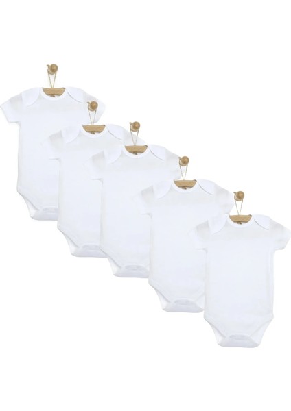 Pamuklu Çıtçıtlı Bebek Body Bisiklet Yaka 5'li Set Kısa Kol