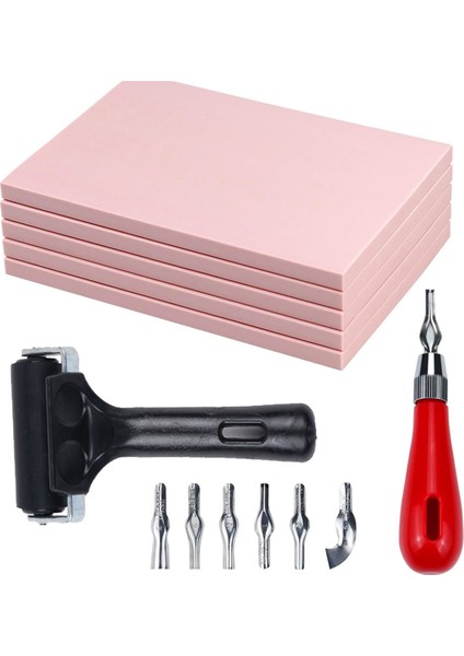 Baskı ve Diğer El Sanatları Kesici Aletler ve Kauçuk Brayer Silindiri ile 5 Paket Kauçuk Blok Damga Oyma Blokları (Yurt Dışından)