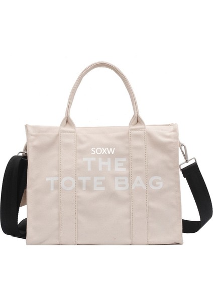 Kadın Basit Moda Crossbody Çanta Mektup Baskı Tote Kanvas Omuz Çantası (Yurt Dışından)