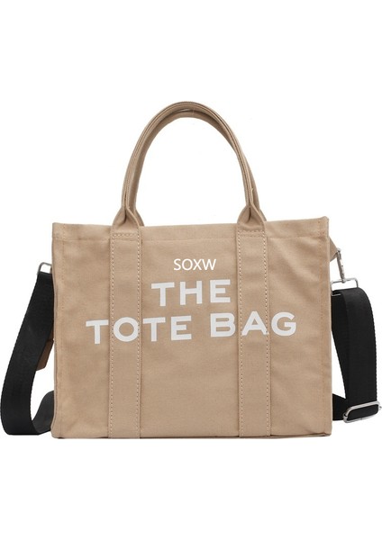 Kadın Basit Moda Crossbody Çanta Mektup Baskı Tote Kanvas Omuz Çantası (Yurt Dışından)