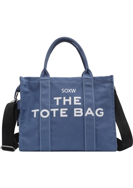 Kadın Basit Moda Crossbody Çanta Mektup Baskı Tote Kanvas Omuz Çantası (Yurt Dışından)