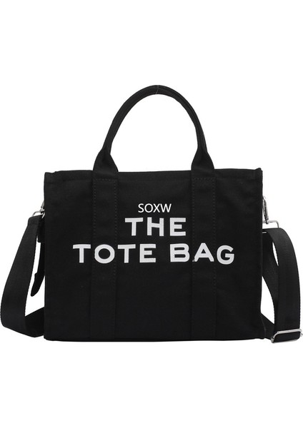 Kadın Basit Moda Crossbody Çanta Mektup Baskı Tote Kanvas Omuz Çantası (Yurt Dışından)