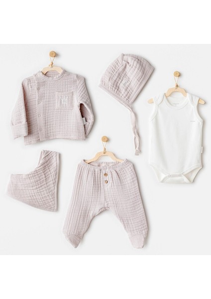 Erkek Bebek Hastane Çıkışı 5 Parça Muslin AC25830