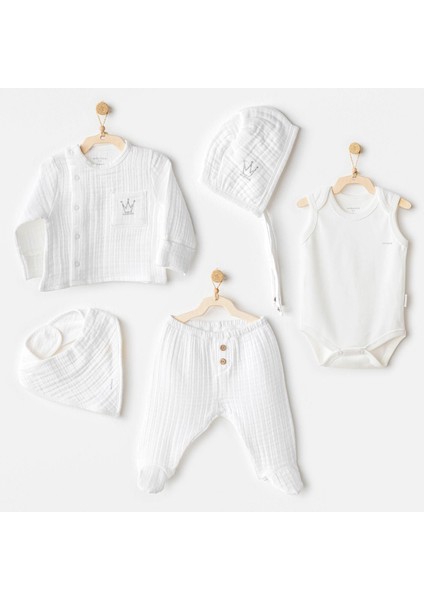 Erkek Bebek Hastane Çıkışı 5 Parça Muslin AC25830