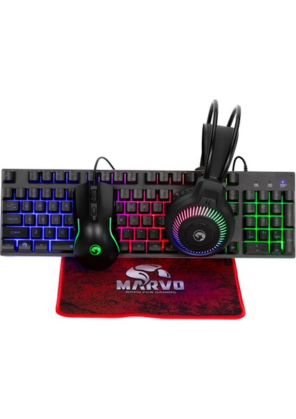 Marvo Rgb Klavye Mause Kulaklık Esport Oyuncu Gaming Set Full Rgb Set