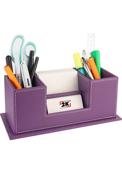 Masaüstü Deri Organizer Kalemlik 4 Gözlü Desktop Organizer Rainbow Vegan 10X12X25 Cm.