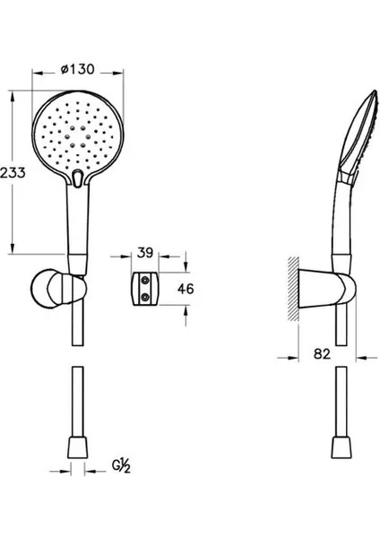Shine Round A45627STA 3f El Duşu Takımı, Krom modelleri