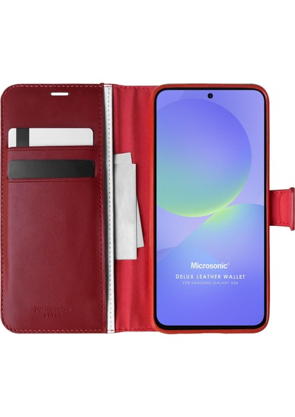 Samsung Galaxy A36 Kılıf Delux Leather Wallet Kırmızı