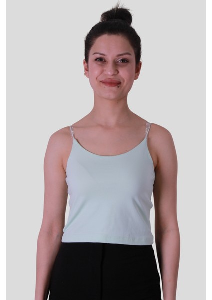 Crop Lastik Askı Mint Yeşili Kadın Kolsuz T-Shirt 582-04