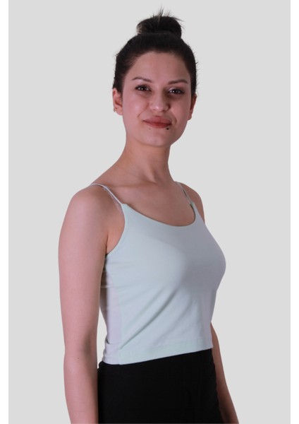 Crop Lastik Askı Mint Yeşili Kadın Kolsuz T-Shirt 582-04 modelleri