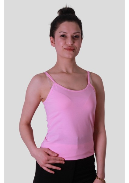 Askılı Pembe Kadın Kolsuz T-Shirt 584-04