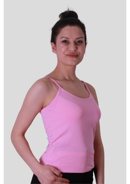 Askılı Pembe Kadın Kolsuz T-Shirt 584-04
