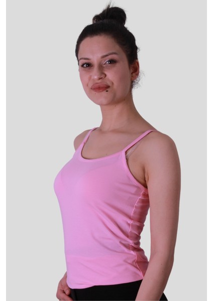 Askılı Pembe Kadın Kolsuz T-Shirt 584-04