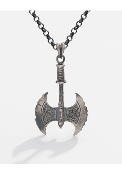 Gümüş Çift Taraflı Balta Kolye