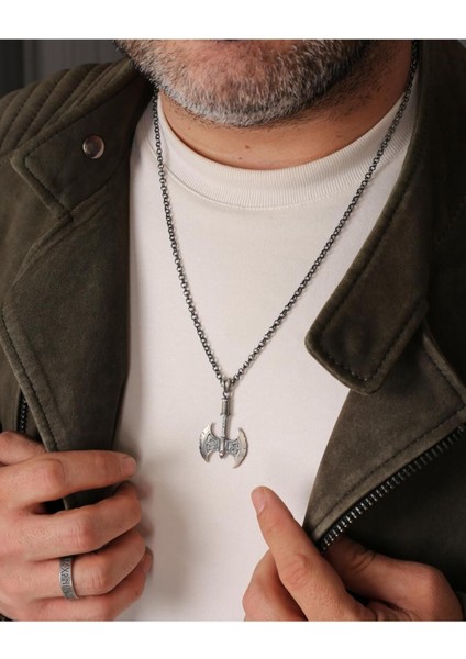 Gümüş Çift Taraflı Balta Kolye fiyatları