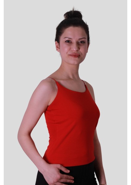 Lastik Askı Kırmızı Kadın Kolsuz T-Shirt 580-04