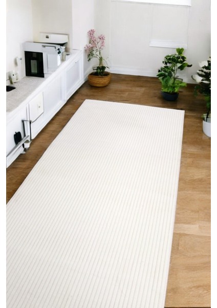 Relax Krem Kaymaz Tabanlı Kesme Kabartmalı Salon Koridor Mutfak Halı