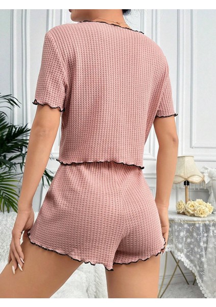 Kadın Pijama Takımı Gül Kurusu Renkli Kısa Kollu Pamuklu Özel Örme Kumaş fiyatları