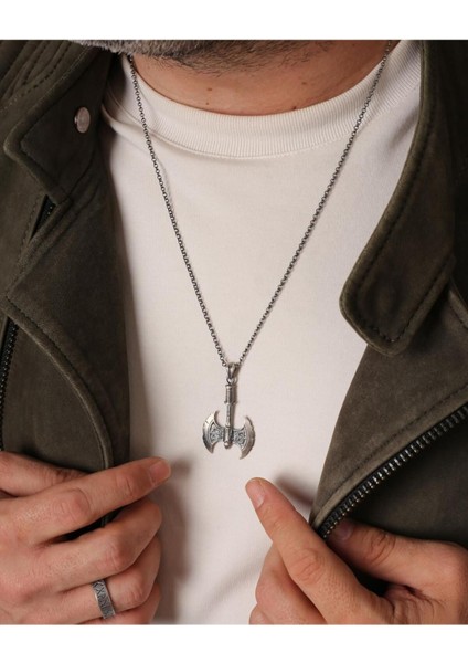 Gümüş Çift Taraflı Balta Kolye fiyatları