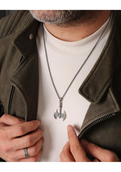 Gümüş Çift Taraflı Balta Kolye fiyatları