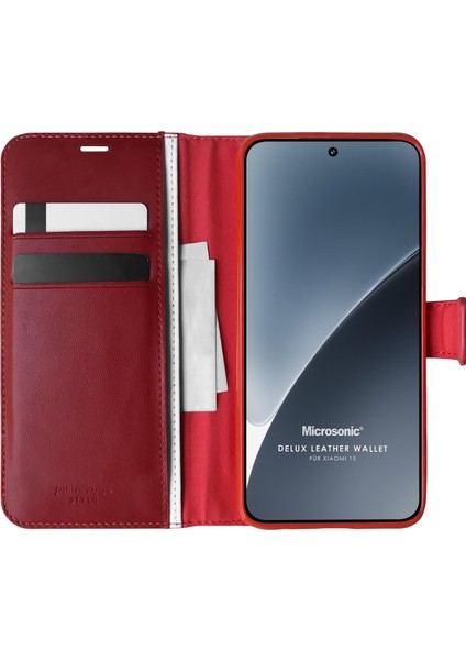 Xiaomi 15 Kılıf Delux Leather Wallet Kırmızı